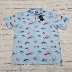 Waggle Golf Polo Shirt MENS XL Lake Life Boat Jetski All Over Print Performance